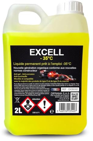 Liquide de Refroidissement Universel EXCELL protection -35°C Jaune - Bidon 2 litres