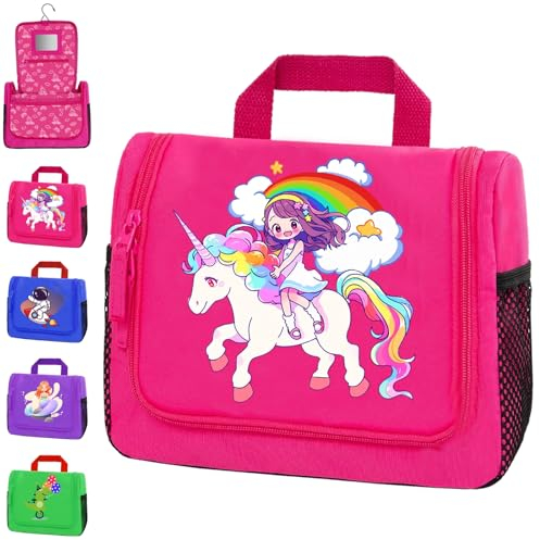 AUNGCSHE Licorne Trousse de Toilette Voyage, 4 L Trousse Maquillage Femme avec Miroir Crochet, Grande Capacité à Sac de Toilette Suspendre, Trousse de Toilette pour Fille Garçon Enfants