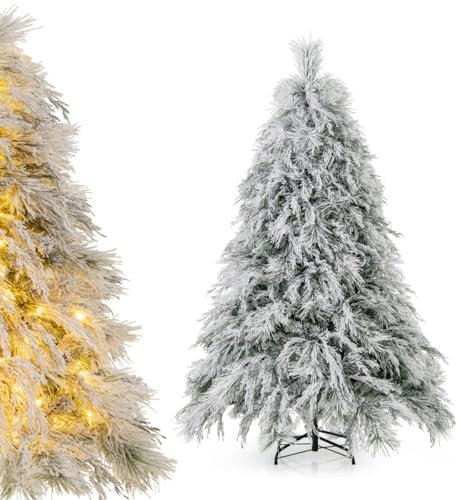 LIFEZEAL Albero di Natale con Luci Incorporate, 180 cm, con 250 Luci LED Bianche Calde, Neve, 519 Punte di Ramo e Ago di Pino, Decorazioni Artificiali per Christmas Tree
