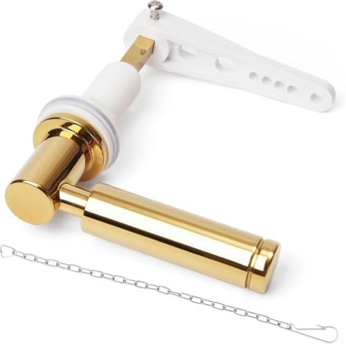 Wenrecu Toilet Flush Handle Eeplacement Kit Zinc Alloy Metal Toilet Handle Replacement, Toilet Cistern Lever Arm with Chain - Adjustable Arm (Gold)
