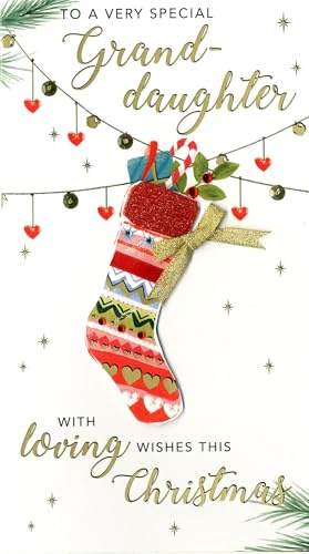 Embellished Grand-Daughter Champagne Hand-Finished Christmas Greeting Card XCDC441