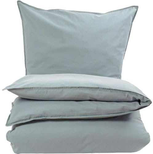 Knutzen Wohnen Bettwäsche 155x220 Baumwolle Graugrün - Stonewashed Leinen Optik - Baumwoll Bettwäsche mit Reißverschluss - Bettwäsche-Sets mit 1x Bettbezug 155x220 und 1x Kissenhülle 80x80