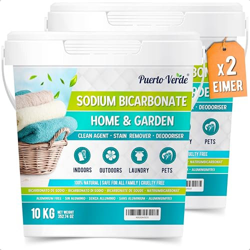 Puerto Verde • Natron Pulver 2x10 Kg. Aluminiumfreies Natriumbicarbonat. 100% Natürliches Backpulver für die Reinigung. Schlechte Gerüche, weiße Kleidungsstücke und Kosmetika. Europäische Produktion.