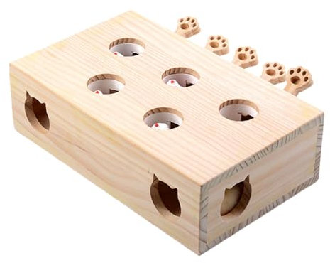 Vriusi Interactive Cat Toy, Wooden Whack Mole Box, Scratcher Game, Indoor Cat Toy, Catch Mice Game, Whack Mole Game For Cats, Interactive Wooden Cat Toy,