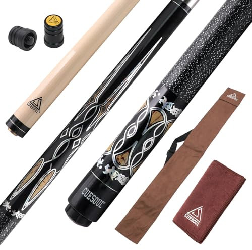 CUESOUL 58 Zoll Pool Queue 21oz 13mm Queuespitze Billard Queue mit Irish Wrap, Verpackt in braun Queuetasche