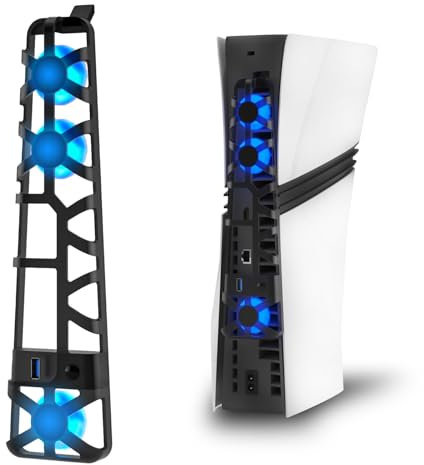 Ventilateur PS5 Pro avec port USB et lumières LED bleues, trois ventilateurs haute vitesse pour un refroidissement efficace, un fonctionnement silencieux, vitesse réglable, ventilateur de