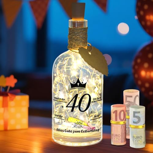 CENOVE 40 Geburtstag Frau Mann Geschenk Geldgeschenke LED Flaschenlicht mit mit Spruch Schön Dass Es Dich Gibt