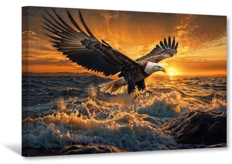 CXHOSTENT Adler-Leinwandbild Vogelbilder Wildtier-Gemälde Druck Weißkopfseeadler Bild wilde Naturlandschaft Wohnzimmer-/Büro-Dekor gerahmt (40L x 60B cm)