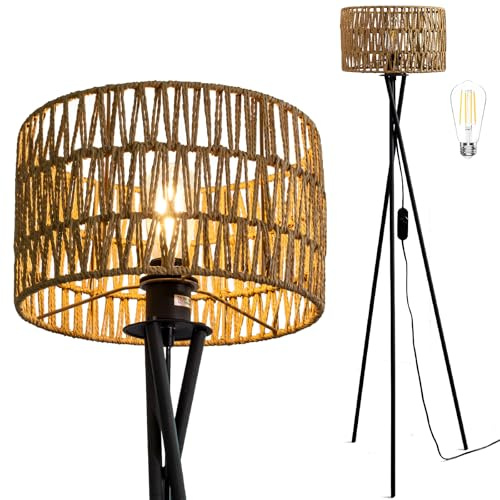 Osasy Moderne Stehlampe mit Wechselschirm, Dreibein-Gestell, Schwarz, Dimmbar, E27 Fassung, Dekorative Stehleuchte für Wohnzimmer und Büro (braun)