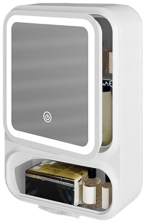 Ungtyb Meuble de Salle de Bain Mural | Miroir de Salle de Bain avec Organisateur intégré | Porte magnétique Anti-buée avec lumières LED pour shampooing, Douche, Savon et Produits de Soins de la Peau