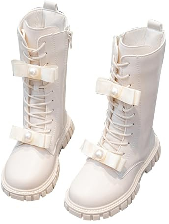 Generisch Stivali invernali alla moda per ragazze, caldi, lunghi, alti al polpaccio, stivaletti in pelle per bambini, stivali alla moda, antiscivolo, comodi per bambini, Bianco 5, 32 EU