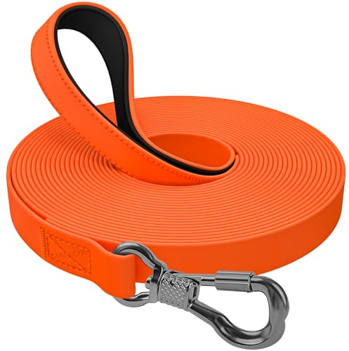 X XBEN Wasserfest Schleppleine für Hunde,3M Gummierte Schleppleine mit Abschließbarer Karabine,Hundeleine Laufleine für Kleine Mittlere Große Hunde,Robuste Trainingsleine, mit Handschlaufe,Neon Orange