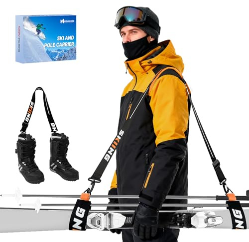 Ski Carrier Strap, Mellbree Ski Strap and Pole Carrier for Easy Transportation of Your Skiing Accessory, Pole, Skimate and Boot, Adjustable Size - Feel Comfortable Walking to and from The Mountain