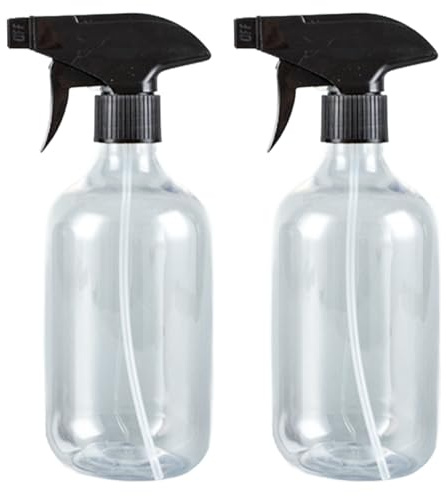 Rieoany 2 Stück leere sprühflaschen zum befüllen, 500ml sprühflasche transparente Boston-Sprühflaschen mit schwarzem verstellbarem 3-in-1 Sprühkopf für Haushalt Garten Pflanzen