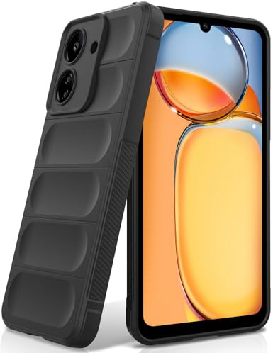 BonYonka Cover in Silicone per Xiaomi Redmi 13C/Poco C65, Nero | Design Ondulato Antiurto, Fodera in Microfibra Antigraffio, Touch Morbido Setoso, Protezione Anticaduta di Grado Militare