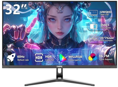 YXPC 32 UHD 3840x2160 4K Gaming Computer Monitor, 60Hz, VA Panel, 3500:1, AMD FreeSync Premium, 99% sRGB, HDMI, Display Port, Eyepiece Free Mode