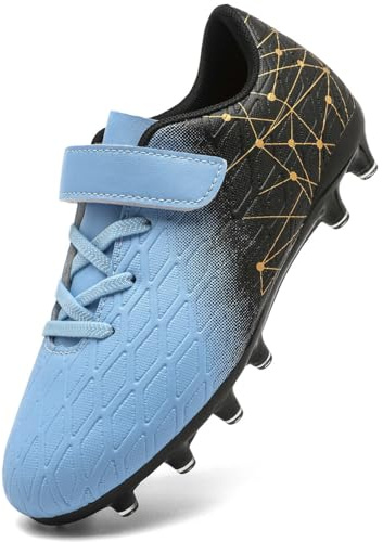 DimaiGlobal Boys Football Boots Kids Girls Club Firm Ground Soccer Shoe Astro Turf Trainers Athletics Sport Futsal Shoes Teenager Profession Competition Outdoor Sneakers Unisex 3.5UK Light Blue