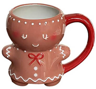 Gingerread Ceramic Red - Christmas Hot Cocoa Cup, Festive Gingerbread Man Cup, Winter Drink Mug, Mulled Wine Drinking Mug | Strong Ceramic Cup Perfect for Friends