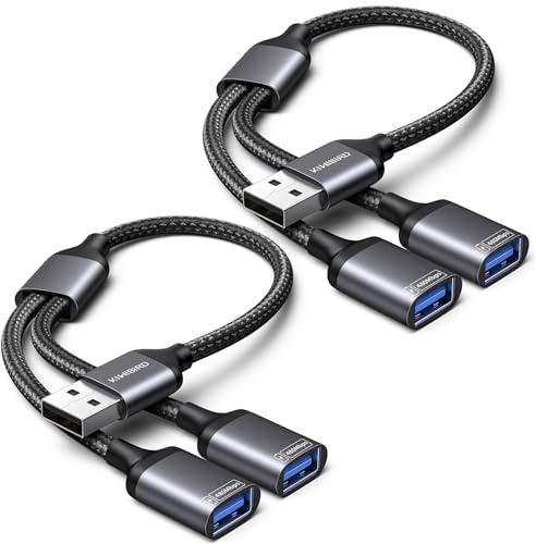 KiWiBiRD sdoppiatore splitter USB, doppia presa USB per dati, 2 pezzi | Cavo doppio estensione ricarica per alimentazione, compatibile con PC stampante mouse tastiera TV PS5 Mac