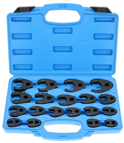 QWORK® 19 piezas juego de llaves de pata de gallo, Impulsada por 1/2 y 3/8, llaves métricas de 8-32mm, cromo molibdeno
