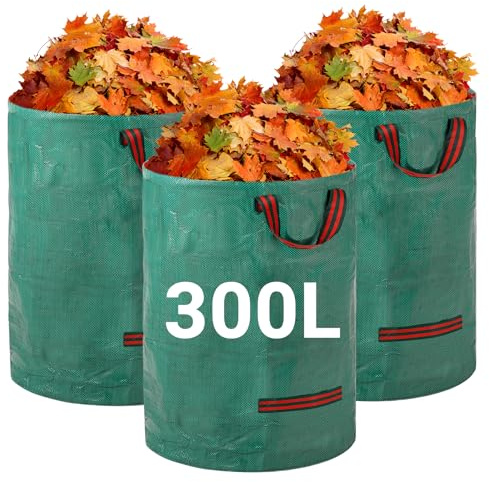 Velway Sacs à Déchets de Jardin Robustes 300 L x 3 Pack Réutilisables | Sacs de Jardin avec Poignées Pliables Tissu Industriel pour Feuilles Déchets Débris Sacs à Déchets de Jardin Étanches Vert