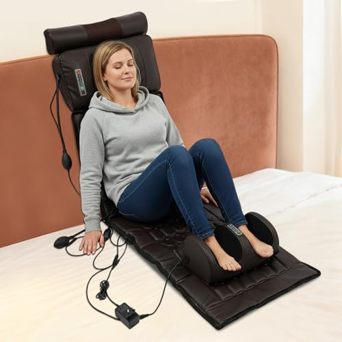 Ganzkörper-Massagematte klappbar Massageauflage mit Wärme, 9 Vibrationsmotoren und 9 Massage-Modi, zur Entlastung der Lendenwirbelsäule, Beine, Nacken, Rücken und Füße, Geschenke für Männer/Frauen