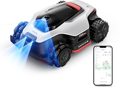 Robot tosaerba DREAME A3 AWD 2000, 360° 3D LiDAR & AI, robot tosaerba intelligente a doppia visione per 0,5 acri, pendenze dell'80% e ricarica rapida 45 minuti, rifilatura bordi da 5 cm, antifurto GPS