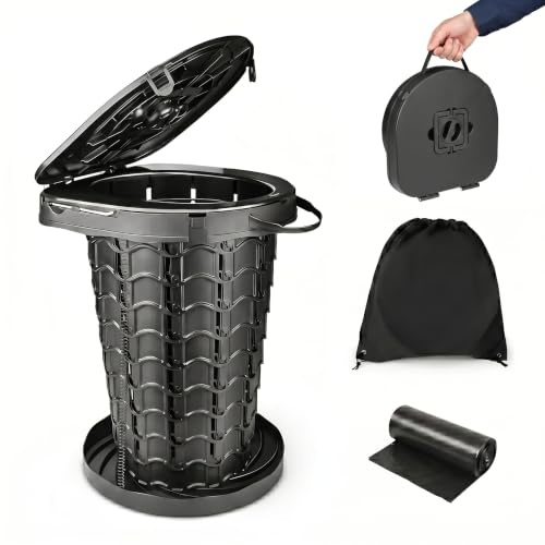 KORVORIA XXL Toilette Portable avec Sac Et 10 Sacs | WC Camping avec Couvercle, Max 227 Kg, Toilettes Sèches pour Camping, Randonnée, Pêche, Embouteillages