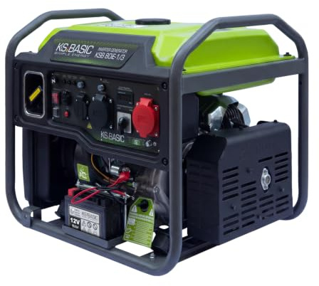 K&S BASIC 80iE-1/3 Inverter Generator 7500W,Generador de energía inversor | Generador de emergencia de 8000 W máximo, sistema VTS, modo ecológico, generador de corriente con arranque eléctrico y manual