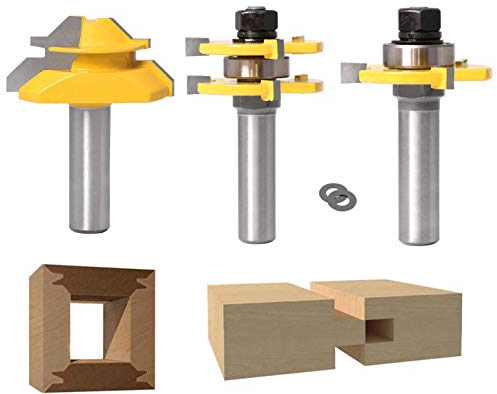 Broca de Fresadora, APlus 2x brocas de lengüeta y ranura + 1x broca de inglete a 45º, 3 Pcs fresas para Madera, Muebles de Bricolaje (1/2'' 12,7mm)