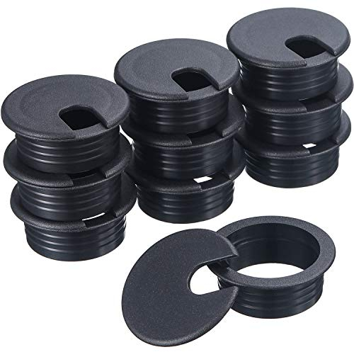 10 Packs Black Desk Cable Wire Grommet Cord, PC Computer Desk Plastic Grommet Cord, Tidy Cable Hole Cover Organizers (38 mm/ 1.5 Inch Mounting Hole Diameter)