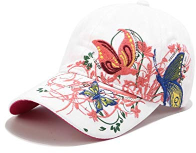 XibeiTrade Damen Baseball Cap Lady Schmetterling Blume Stickerei Design Mode Hut Einstellbar Atmungsaktiv Gr. M, weiß