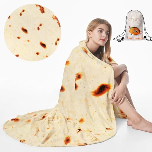 Admitrack Burrito Tortilla Blanket, Flannel Burritos Wrap Blanket, Giant Flour Tortilla Throw Blanket, Funny Food Throw Blanket, Novelty Burritos Throw Blanket Adults & Kids (Double Sided)