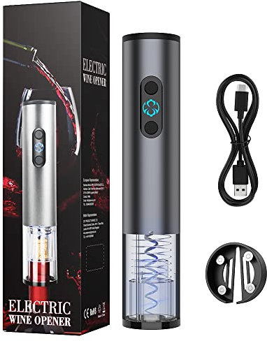 Ankway Tire Bouchon Électrique, Ouvre Bouteille Rechargeable par USB Tire-Bouchon Automatique Coffret Cadeau avec câble de Chargement USB, Coupe-Film, Emballage Délicat pour Les Fetes a la Maison