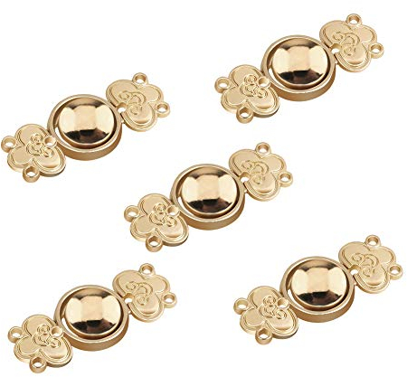 WANDIC Cardigan-Clips, 5 Paar Vintage chinesisches Glücksmuster, Umhang-Verschlüsse zum Aufnähen von Haken und Ösen, Cardigan-Clip, Umhang-Verschlüsse für Pullover, Schal, Hellgold