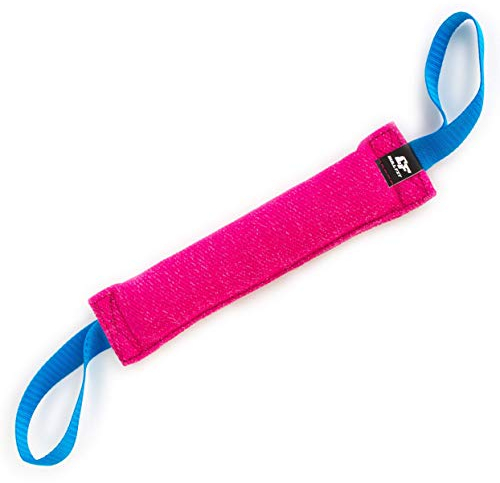Bull Fit Beisswurst für Hunde, 30 cm, mit Zwei Schlaufen - Sehr Robustes Hundespielzeug zum Training, Tauziehen und Zerrspiele mit Hund - Aus hochwertigem Baumwolle-Nylon handgefertigt (Rosa)