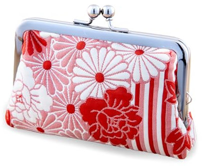Porte-monnaie à boucle florale (petite trousse de maquillage ovale) / fabriqué au Japon Kiss-Lock porte-monnaie portefeuille minuscule trousse de maquillage pour femme, Fukure Weave Retro Fleur Rouge,