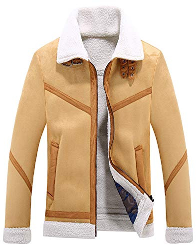 YAOTT Cappotto Uomo Super Morbido Bomber Giacca in finta pelle scamosciata Stile motociclista Risvolto Casual Cappotti Parka interna/interna in Pile Termici Ispessiti