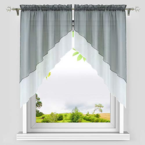 HeichkelL Voile Scheibengardine Bogen Set 2-Teilige Kleinfenster Vorhang Tunnelzug Kurzstores Doppelschichtige Küchengardinen Grau BxH 80x80 cm (Jedes Stück)