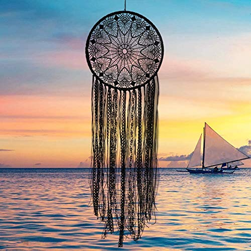 Surakey Schwarzer Traumfänger Handgemachter großer Boho-Traumfänger mit schwarzem Makramee-Wandbehang, Ornament für Babyparty, Auto, Hochzeit, Zuhause, Schlafzimmer, Wohnzimmer, Dekoration