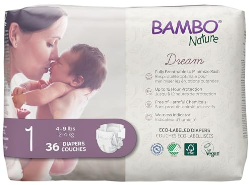 Bambo Nature Premium Eco-Friendly Baby Diapers, Size 1 (4-9 Lbs), 36 Count