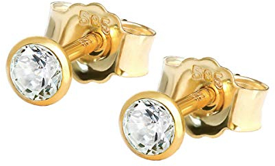 NKlaus Paar Ohrstecker 3,0mm Gelbgold 585 14 Karat Gold Ohrringe Kristall Zirkonia Weiß 1765