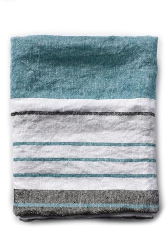 JOWOLLINA Badetuch Saunatuch Strandtuch 100% Leinen Stonewashed Provence (Stripe Blue, 88x140 cm)