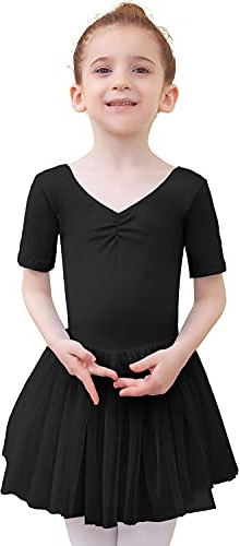Tancefair Kinder Ballettbekleidung Ballettkleid Mädchen Kurzarm Balletttrikot Ballettanzug Tanzkleid Tanzbody mit Rock Tütü