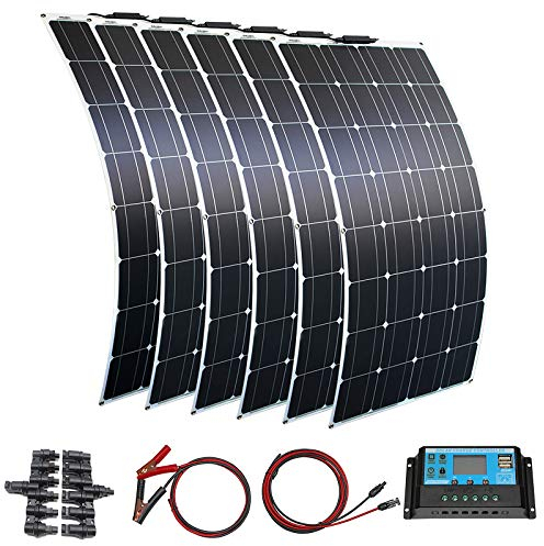 600W Flexibles Solarpanel Kit 6 Stücke 100W Monokristallin Solar Panel Solarladung mit 60A Controller USB-Ausgang zum Aufladen von 12V-Batterien (belüftetes AGM-Gel) - für Auto,Boote, Dächer