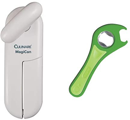 CULINARE MagiCan Opener - Manual tin opener with a powerful stainless steel blade and a wide, comfortable handle for safety and ease, in white Zyliss 5-in-1 Opener, Green