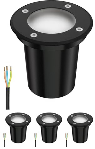 ledscom.de 4 Stück Bodeneinbauleuchte BOLI für außen, IP67, schwarz, gefrostet, rund, 108mm Ø inkl. LED Lampe 630lm warmweiß