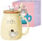 SHENDONG Cat Mug - Cute Ceramic Coffee Cup With Kawaii Wooden Lid and Lovely Stainless Steel Spoon - Novelty Morning Cup for Coffee, Milk, Tea - 3D Animal Mugs for Cat Lovers, Women Gifts (Yellow)