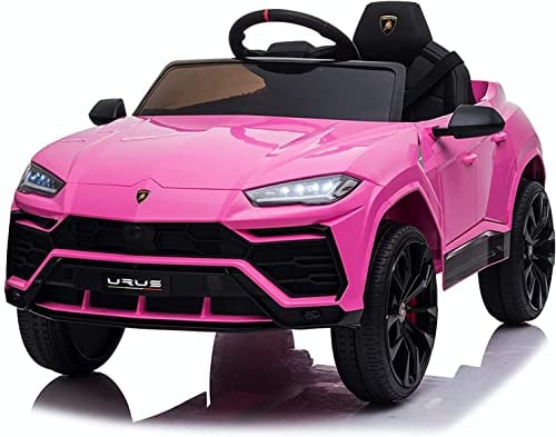 FINOOS Lambo Urus Voiture électrique pour Enfants, Licence d'origine, Batterie, Portes à Ouverture Verticale, 2 Moteurs, Batterie 12 V, télécommande 2,4 GHz (Rose)