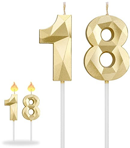 Fuyamp Bougie Anniversaire 18 Ans Fille Garçon, 3D Chiffre 18, Bougie Numéro 8, Paillettes Gâteau Topper